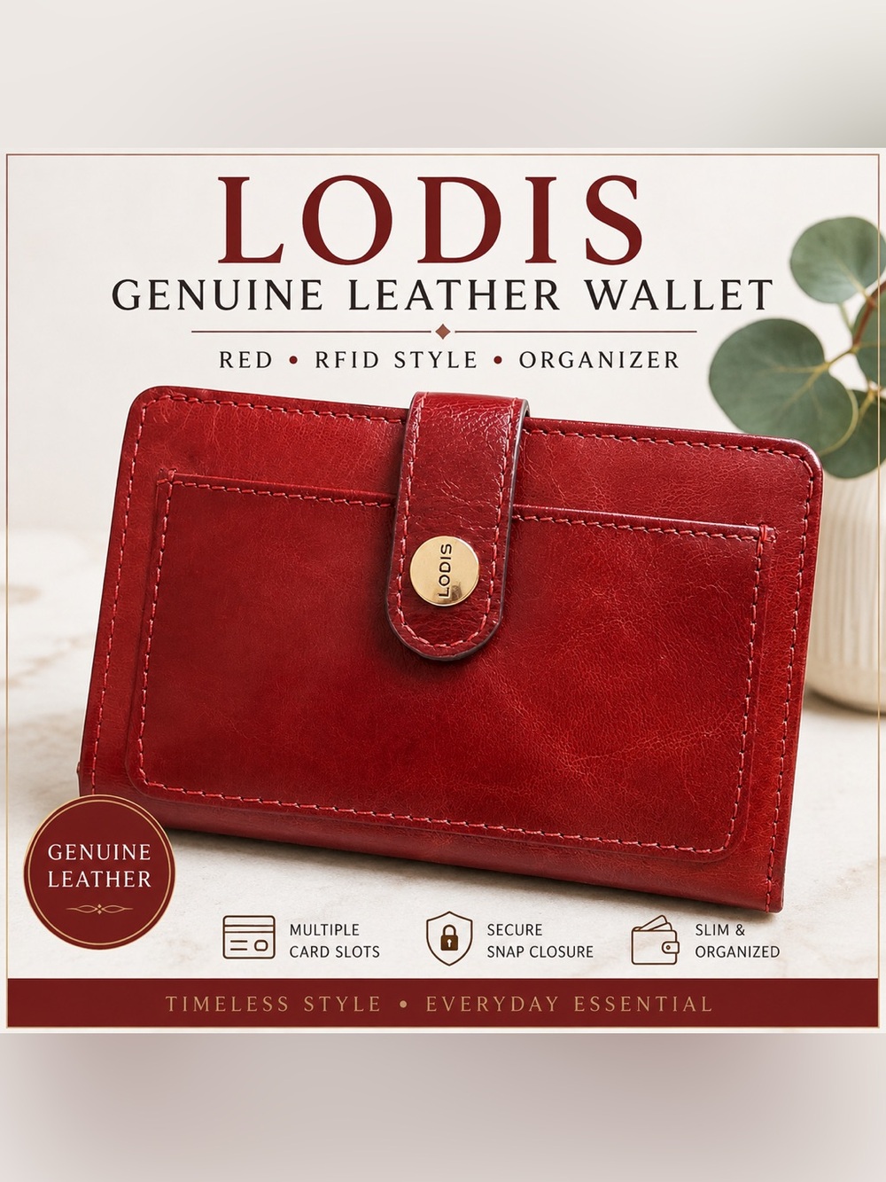Lodis Genuine Leather Wallet
Red • RFID Style • Organizer
